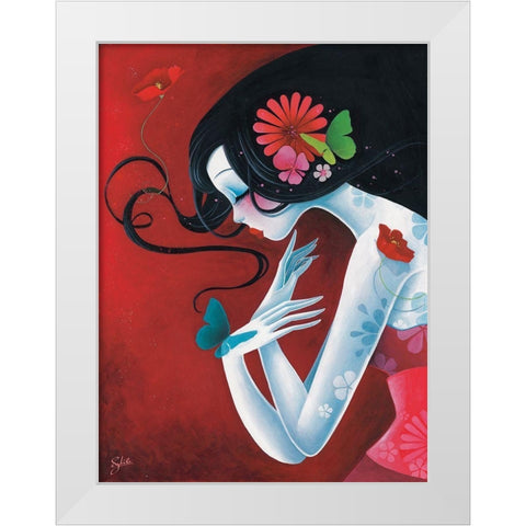 Un cÅ“ur de papillon White Modern Wood Framed Art Print by Sybile