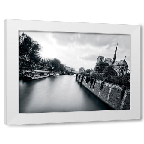Classic BandW Notre-Dame White Modern Wood Framed Art Print by AG