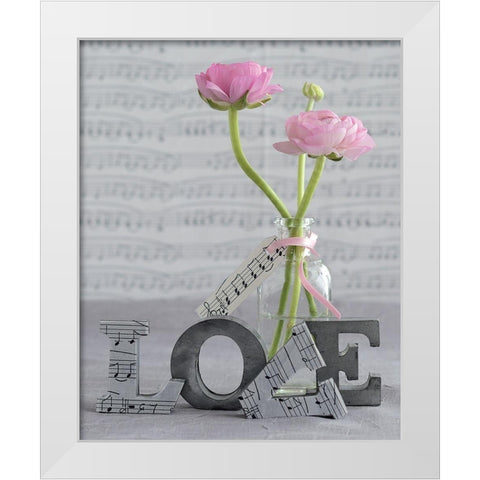 Composition florale - Love White Modern Wood Framed Art Print by Chatelain, Sonia