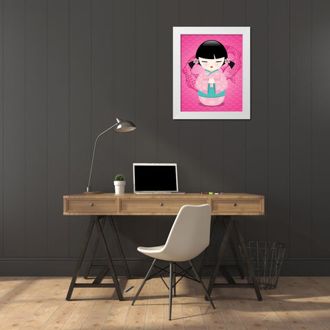 Kokeshis Popcolor II White Modern Wood Framed Art Print by BRAUN Studio