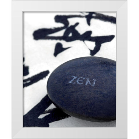 Galet Zen sur Calligraphie White Modern Wood Framed Art Print by Beyler, Catherine