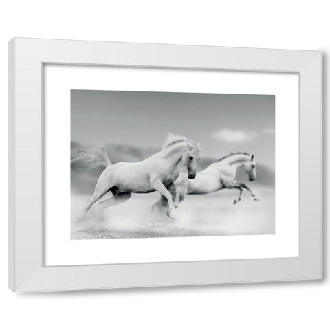 Galops blancs White Modern Wood Framed Art Print by Braun Studio