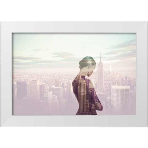 Femme pensive Ã  New York White Modern Wood Framed Art Print by Braun Studio