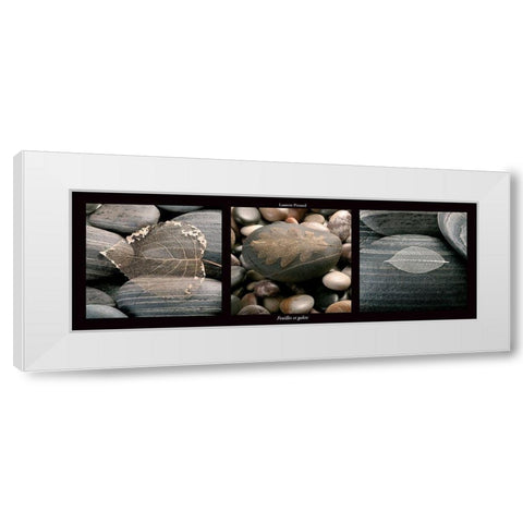 Feuilles et galets White Modern Wood Framed Art Print by Pinsard, Laurent
