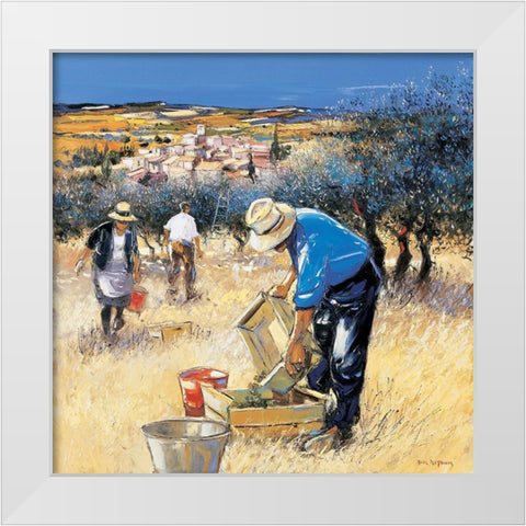 La cueillette des olives White Modern Wood Framed Art Print by Deymonaz, Andre