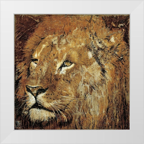 Portrait de lion White Modern Wood Framed Art Print by Arietti, Fabienne