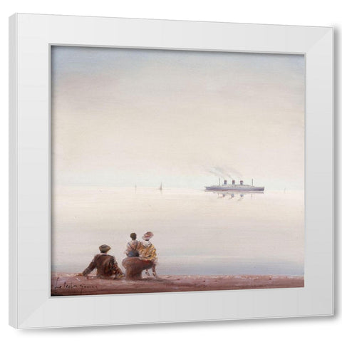 Attente sur le quai White Modern Wood Framed Art Print by Letestu, Yann