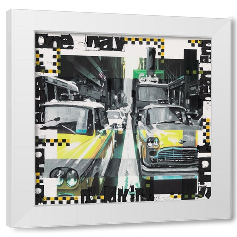 Two cabs White Modern Wood Framed Art Print by Gachaga, Vincent