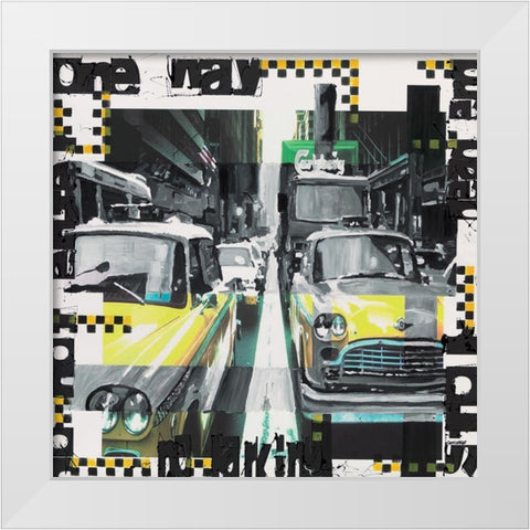 Two cabs White Modern Wood Framed Art Print by Gachaga, Vincent