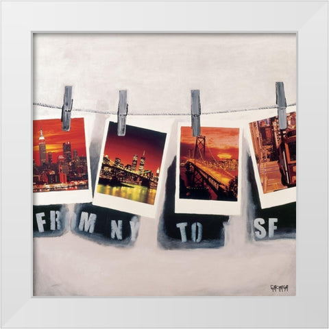 From NY to SF White Modern Wood Framed Art Print by Gachaga, Vincent