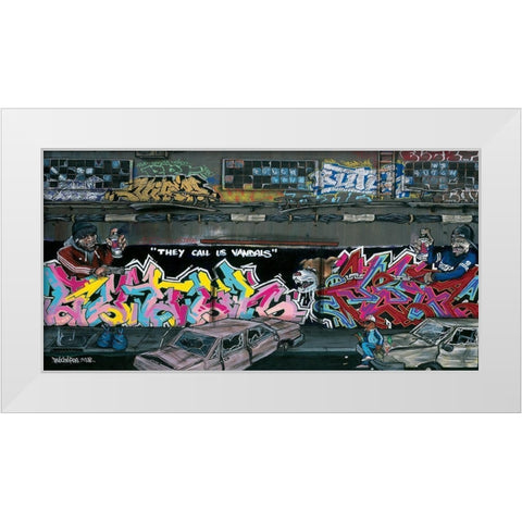 Ze Dog White Modern Wood Framed Art Print by Butch and Pea