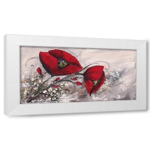 Duo de coquelicots II White Modern Wood Framed Art Print by Tramoni, Oliver