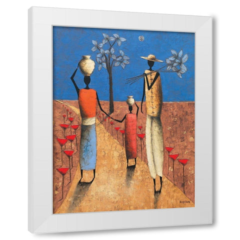 La famille et larbre bleu White Modern Wood Framed Art Print by Rauscher, Michel