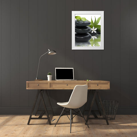 DÃ©tente au spa White Modern Wood Framed Art Print by Braun Studio