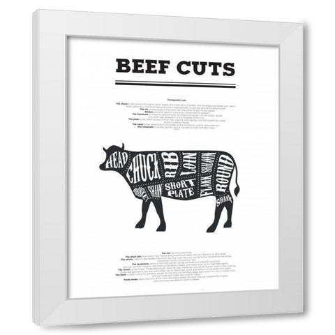 Beef Cuts White Modern Wood Framed Art Print by Braun Studio