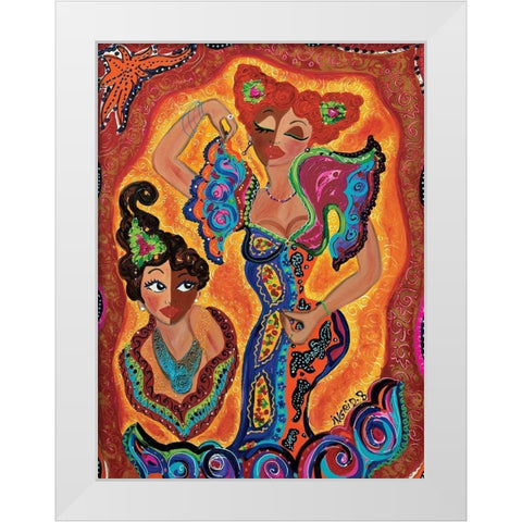 Les flamencas White Modern Wood Framed Art Print by Ingrid, B.