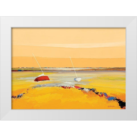 Barques sur horizon White Modern Wood Framed Art Print by Eurgal, Christian