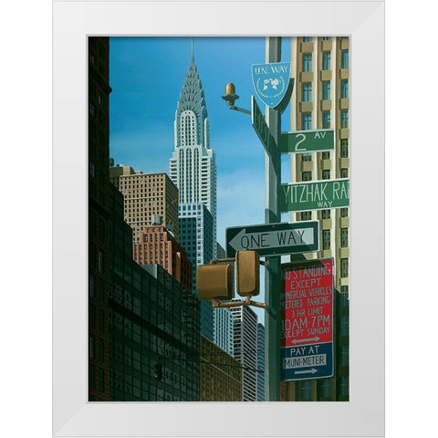 Chrysler from 2nd Avenue White Modern Wood Framed Art Print by Peyret, Eric