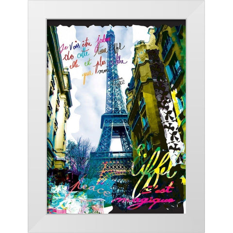 Magique Eiffel White Modern Wood Framed Art Print by Kaly