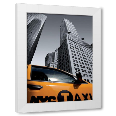 Chrysler Building NYC Taxi White Modern Wood Framed Art Print by Setboun, Michel