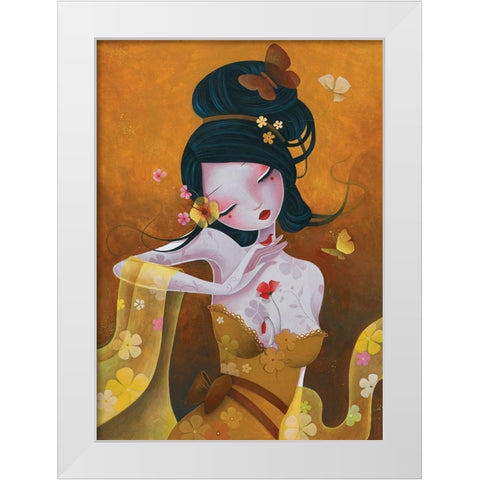 Soie Fleurie White Modern Wood Framed Art Print by Sybile