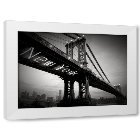 New York Bridge White Modern Wood Framed Art Print by Blonde Attitude