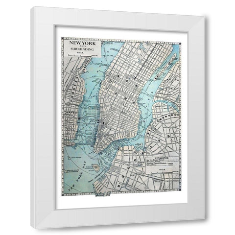 New York Map White Modern Wood Framed Art Print by Braun Studio