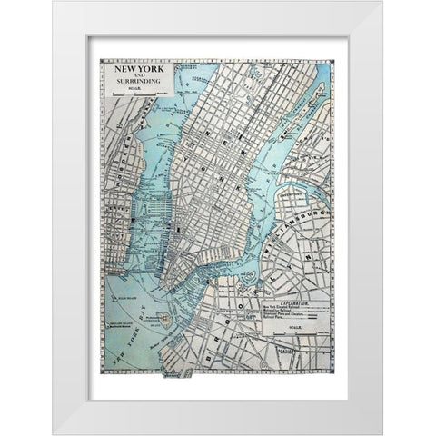 New York Map White Modern Wood Framed Art Print by Braun Studio