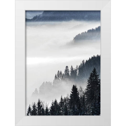 Misty Mountains White Modern Wood Framed Art Print by Braun Studio