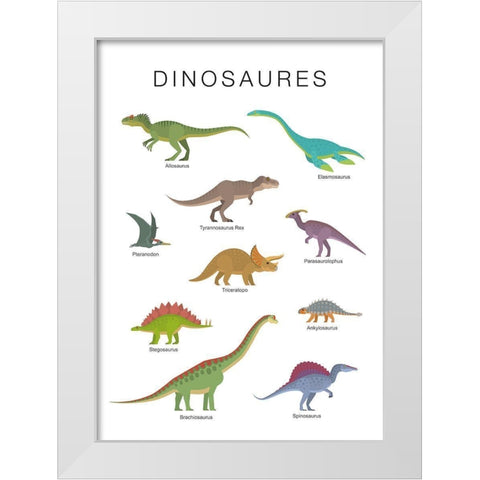 Dinosaures White Modern Wood Framed Art Print by BRAUN Studio