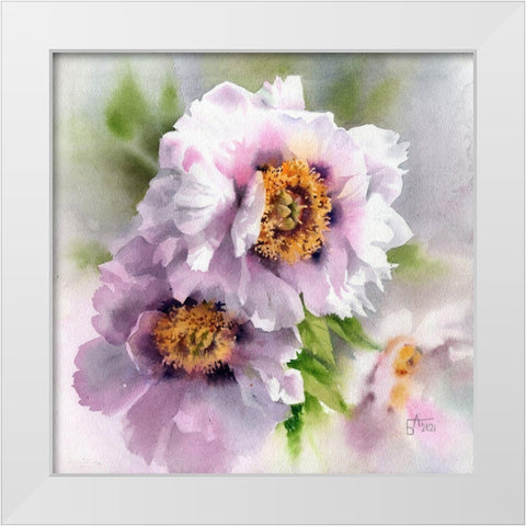 Peonies in Square Format White Modern Wood Framed Art Print by Besedina, Anastasiia