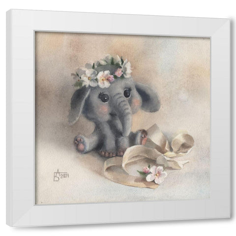 An Elephant Toy White Modern Wood Framed Art Print by Besedina, Anastasiia