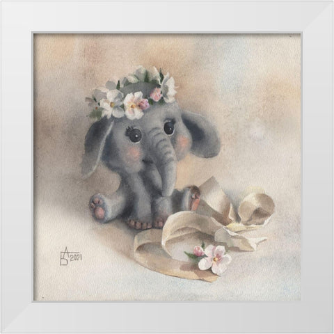 An Elephant Toy White Modern Wood Framed Art Print by Besedina, Anastasiia
