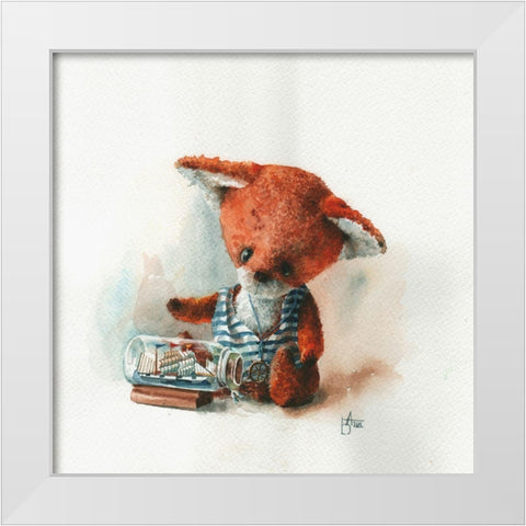 Toy with a Boat in the Glass White Modern Wood Framed Art Print by Besedina, Anastasiia