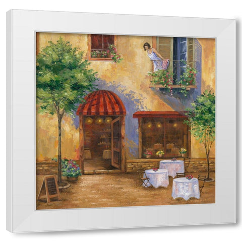 Young Girl on the Balcony White Modern Wood Framed Art Print by Borisova, Irina