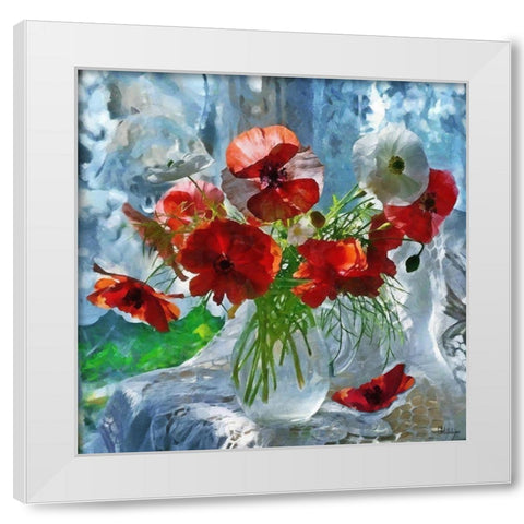 Poppies in Glass Vase White Modern Wood Framed Art Print by Medeiros, Celito