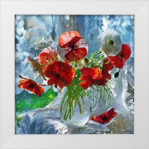 Poppies in Glass Vase White Modern Wood Framed Art Print by Medeiros, Celito