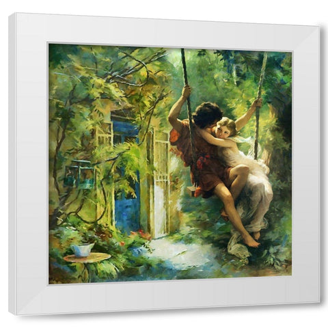 Couple on a Swing White Modern Wood Framed Art Print by Medeiros, Celito