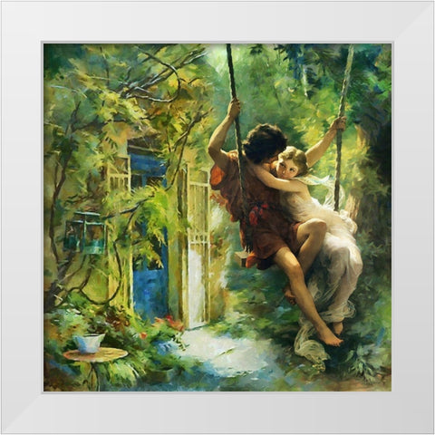 Couple on a Swing White Modern Wood Framed Art Print by Medeiros, Celito
