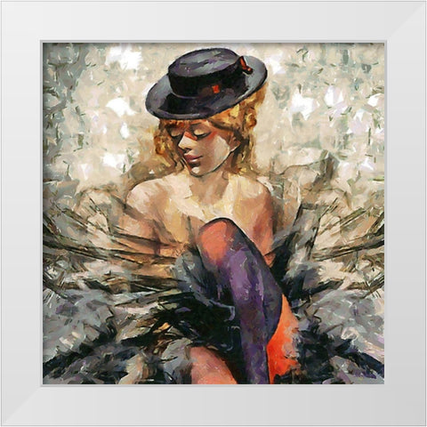 Lady with a black Hat White Modern Wood Framed Art Print by Medeiros, Celito