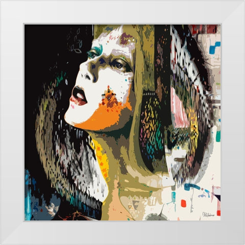 Pop art Face White Modern Wood Framed Art Print by Medeiros, Celito