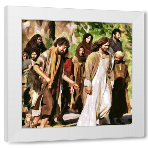 Walking Jesus White Modern Wood Framed Art Print by Medeiros, Celito
