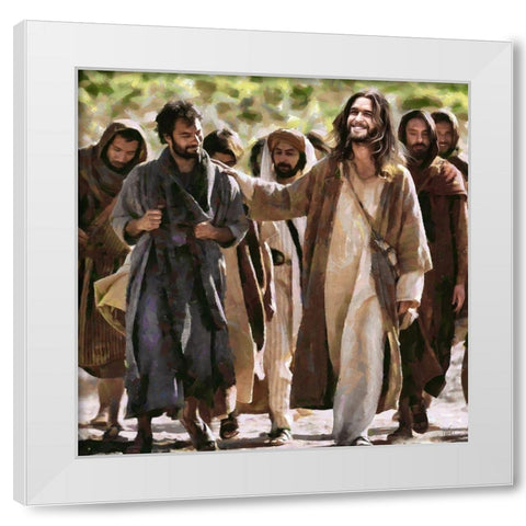 Walking Jesus White Modern Wood Framed Art Print by Medeiros, Celito