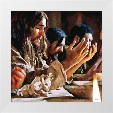 Praying Jesus I White Modern Wood Framed Art Print by Medeiros, Celito