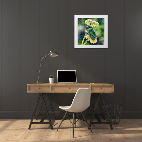 Two Green Frogs II White Modern Wood Framed Art Print by Medeiros, Celito
