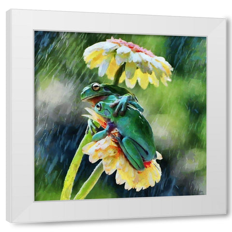 Two Green Frogs II White Modern Wood Framed Art Print by Medeiros, Celito