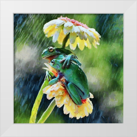 Two Green Frogs II White Modern Wood Framed Art Print by Medeiros, Celito