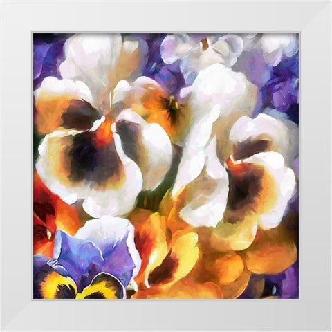 White Pansies White Modern Wood Framed Art Print by Medeiros, Celito