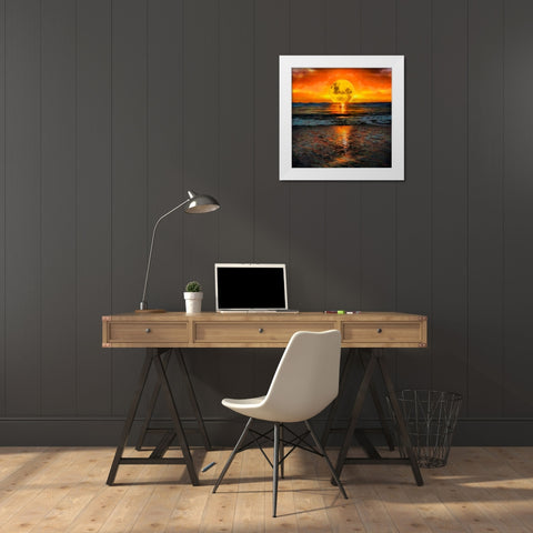 Sunset Over the Sea White Modern Wood Framed Art Print by Medeiros, Celito
