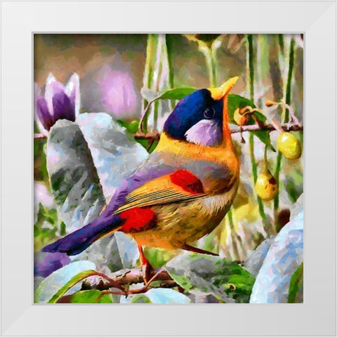 Bird on Olive Tree White Modern Wood Framed Art Print by Medeiros, Celito